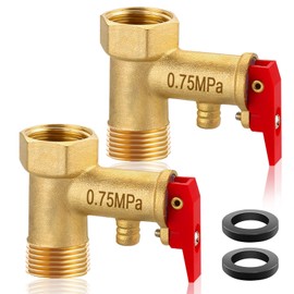 Pack of 2 1/2 Inch Safety Valve 0.75 MPa, 1/2 Inch Female x 1/2 Inch Male Brass Safety Valve, Pressure Relief Valve for Water Heaters, Relief Valve with Seal