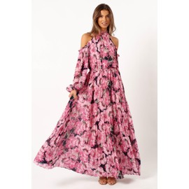Petal & Pup Women's Hilary Pleated Maxi Dress, Pink Floral