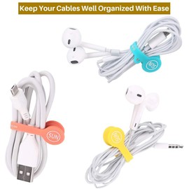 SUNFICON 10 Pack Cable Clips Organizers Earbuds Cord Organizers Magnetic Cable Clips Bookmark Whiteboard Noticeboard Fridge Magnets Keychain Headphone Cord Manager Keeper Ties Straps, Assorted Color
