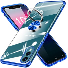 Arrows We2 Case Clear with Ring Shockproof TPU Bumper Plating for F-52E/FCG02 Protective Cover Transparent Lightweight Thin Anti-Fingerprint Car Holder for Arrows We2 Blue MD-DDZH-11-03