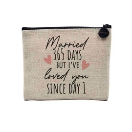 Canvas Bag - Married 365 Days But Loved You Since Day 1 Wedding Anniversary Celebration Gift Idea Couple Wedding - Linen Look Cosmetic Bag - Purse - 15 x 10 cm, 365 Days 2, 15 x 10, 365 days 2,