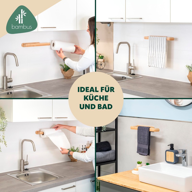 eluno Bamboo Wall Mounted Kitchen Roll Holder Natural Design Wall