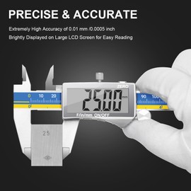Digital Caliper, Preciva Electronic Stainless Steel Caliper Measuring Tool Vernier Calipers with 0-6 Inch/150MM Conversion Large LCD Screen, Auto-Off Feature (DM57301S)