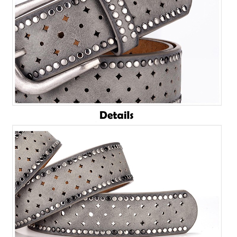 Jalach Women's Rivet Belt with Star Hole, Wide Leather Belt,