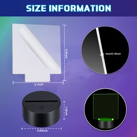 Riakrum 12 Pieces LED Light Base with Clear Acrylic Sheet 3D Night LED Lamp Display Base 16 Colors and 4 Modes Remote Control USB Cable for DIY Craft Room Bar Gift Lamp Light Set (Square Sheet)