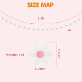 Xqumoi 4Pcs Daisy Groovy Bohemia Garland Felt Artificial White Flower Vines Fake Flower Garland Spring Daisy Party Supplies Hanging Floral Banner for Kids Home Nursery Room Indoor Outdoor Decoration