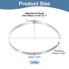sourcing map 3Pcs Stainless Steel Hose Clamps Worm Gear Hose Clamp, 155-178mm (6-1/8"to 7") Adjustable Thumb Screw Key Type Clamps Fuel Line Clamps 12mm Bandwidth for Plumbing, Automotive