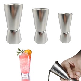 Set of 3 Cocktail Measuring Cups, Cocktail Measuring Cups, 3 cl / 4 cl / 5 cl / High-Quality Cocktail Measuring Cups Made of Stainless Steel, 20/30 ml, 20/40 ml, 25/50 ml Double Scale, Ideal for Bar
