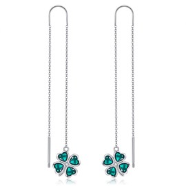 Four Leaf Clover Threader Earrings Sterling Silver Clover Long Tassel Earrings Clover Valentines Day Jewellery Gifts for Women