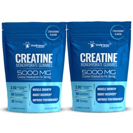 WELLNESS LABSRX Creatine Gummies 5000mg, 30 Servings Creatine Monohydrate Gummies, Strawberry Flavor Creatine for Men - Pack of 2
