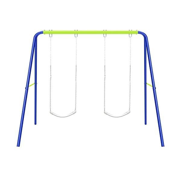 Dripex Heavy Duty Metal Swing Frame with Ground Stakes for Kids, 400lb Load Capacity, 2 Seat Swing Stand, A-Frame Swing Sets for Backyard Outdoor (Multi Color)