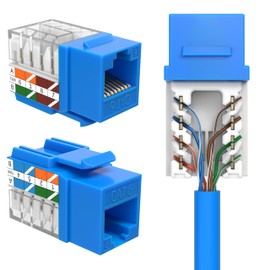 SATMAXIMUM 20 Pack Cat6 Keystone Ethernet Wall Jacks RJ45 Punch Down Slim Profile UTP Blue, 45 Degree for Patch Panel & Wall Plate, Supports Up to 10Gbps
