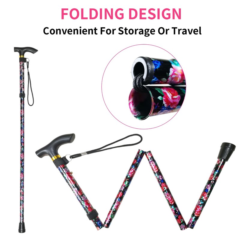 CLOKTA Folding Cane, 5-Level Adjustable Height Lightweight Portable Foldable Walking