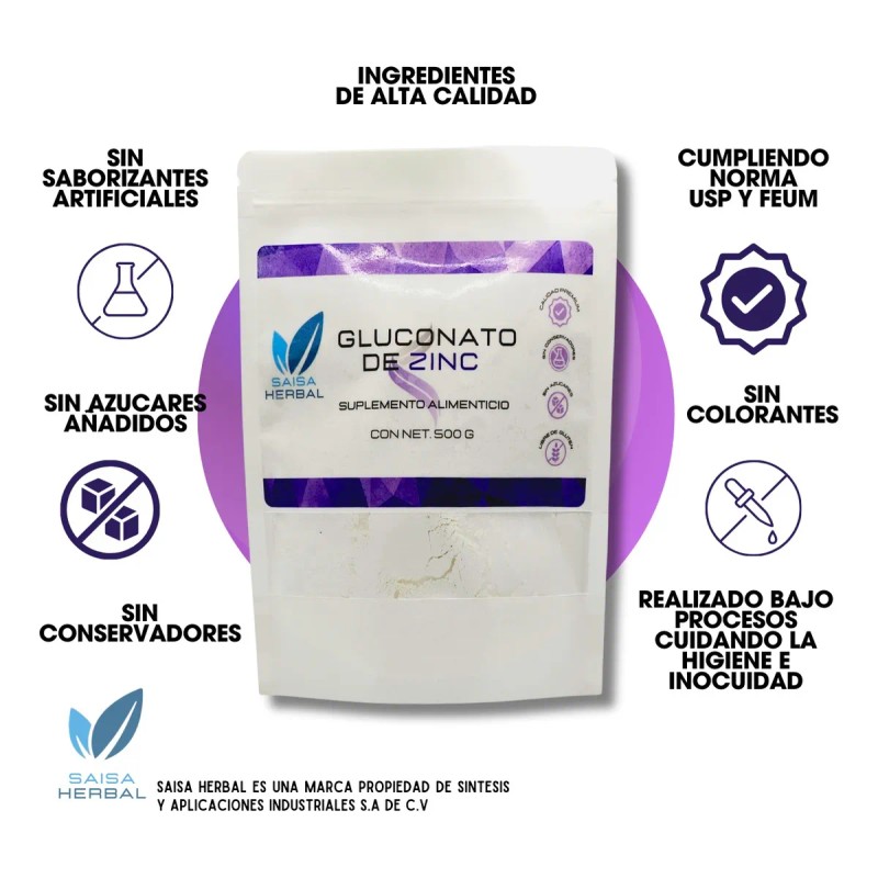 Gluconato De Zinc Bolsa Con 500 G.