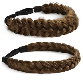 STHEJFB Braid Headband 2 3 Strands combinations Messy Wide Chunky Fluffy Elastic Stretch Hairpiece Braided Headband Women Girl Beauty accessory (Braid pioneer B)