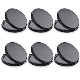 QUSTGO Compact Mirror, Pocket Travel Makeup Mirror for Purse, Metal Round Shell, 2-Sided 1X/2X Magnifying, Portable, Folding, Handheld, Black, 6 Pack