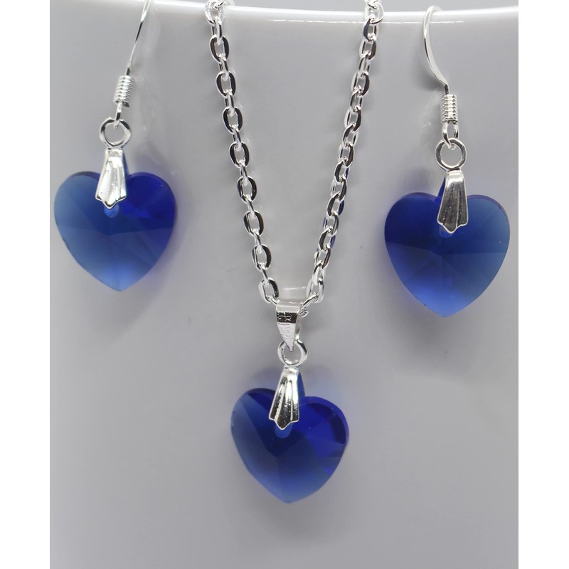 Beautiful Crystal Heart Pendant Jewellery Set (Blue)