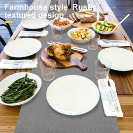 Rinpon Waterproof Wipeable Table Runner, Thick Farmhouse Table Runner, Dresser Runner, Rustic Table Runner for Kitchen Dining Room, Bedroom, Living Room, Indoor and Outdoor (72'', Grey)