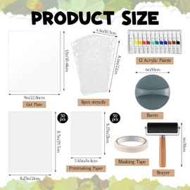 Faccito 9'' x 12'' Gel Printing Plate Kit, Complete Printmaking Set with Gelatin Plate, Brayer, Printmaking Paper, Acrylic Paint and Essential Tools for Mixed Media Art, Monoprinting, Card Making