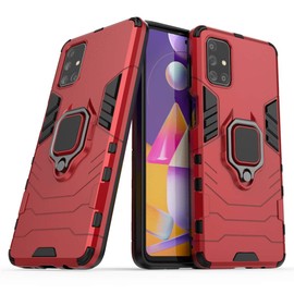 Compatible with Samsung Galaxy M31S Case, Metal Ring Grip Kickstand Shockproof Hard Bumper (Works with Magnetic Car Mount) Dual Layer Rugged Cover (Red)