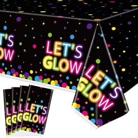 XJLANTTE 4 Pack Glow Party Tablecloth Supplies - Glow Neon Plastic Birthday Table Covers Black Light Table Cloth Let's Glow Tablecloths for Glow in The Dark Birthday Party Decorations, 51"x86.6"