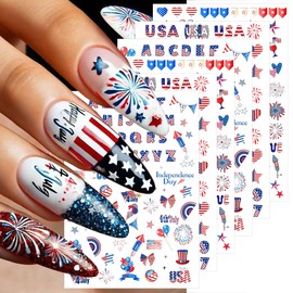 6 Sheets 4th of July Nail Stickers for Nail Art Independence Day Nail Art Stickers 3D Self-Adhesive American Flag Nail Decals USA July 4 Patriotic Nail Design Decals for Women Girls Party Nail Decor
