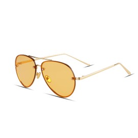Freckles Mark Oversized Aviator Sunglasses Vintage Retro Gold Metal Frame Colorful Lenses 62mm (Gold Orange)