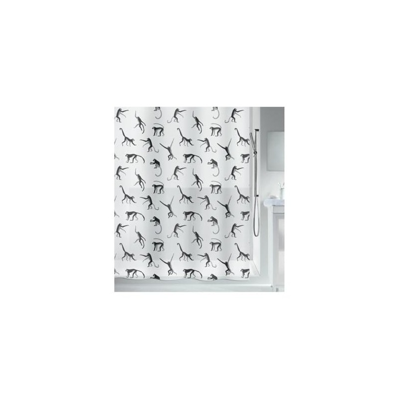 Spirella Monkey Shower Curtain, Black/White, 0.1 x 180 x 200