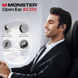 Monster Auriculares abiertos AC210 de oído, auriculares inalámbricos Bluetooth 5.4, sonido estéreo, carga rápida, control táctil, negro