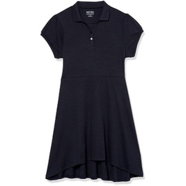 Nautica girls School Uniform Short Sleeve Polo Dress, Navy/High-low, 8 10 US