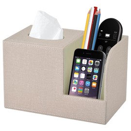 XNONE PU Leather Square Tissue Box Cover,Multifunctional Tissue Box Holder,Tissue Box with Storage,Tissue and Remote Control Holder,Tissue Box Decorative Desk Organizer for Home&Office,Beige