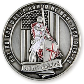 Full Armor of God Coin, Religious Challenge Coins for Bible Study & Small Groups, Templar Knight in Gods Armor Matte Silver-Color Motivational Commemorative Coin, Inspirational Bible Verse Token Gift