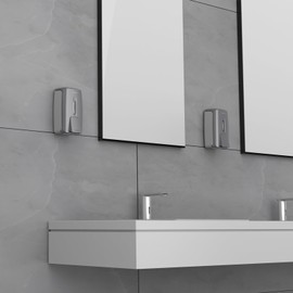 Bertreno Soap Dispenser Wall Mount Manual Pump Hand Soap Dispenser 800ml Gel Liquid Commercial Soap Dispenser Wall Mounted Hand Sanitizer Dispenser Self Adhesive for Home Bathroom (Silver)