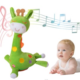 Humor Ted Dancing Talking Giraffe Stuffed Animals Baby Toys Repeating What You Say Musical Giraffe Plush Toy, Interactive Singing Stuffed Animal, Educational Learning Toy Birthday 12" (Green)