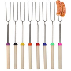 8 Stück Teleskop Grillspieße,Marshmallow Spieße,Grillspieße Lagerfeuer,Stockbrot Stöcke,Grillgabel,Lagerfeuer Spieße Lang,31-81cm Grillbesteck Set Für Camping Grill (8 Farben, Edelstahl)