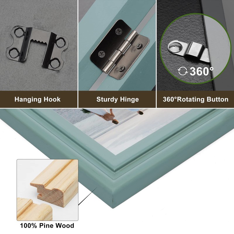 WISADD Horizontal 5X7 Picture Frames Double Hinged Wood Folding Photo