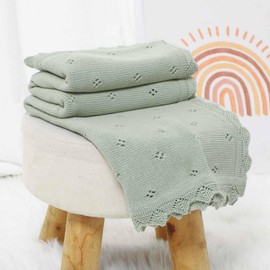 Hadetoto Baby Blanket 100% Cotton Knit Baby Blankets Baby Gifts Baby Essentials for Newborn, 100 x 80 cm (Sage Green)