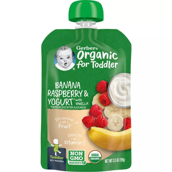 Gerber Organic for Toddler, 12+ Months, Banana, Raspberry & Yogurt
