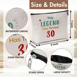 heiyihe 30th Birthday Gifts for Women, This Legend Has Turned 30 Makeup Bag, Small Cosmetic Bag, Christmas Birthday Gifts for Women Girls Friends, Waterproof Canvas Makeup Bag Travel Essentials-D01