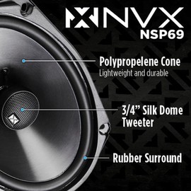 NVX NSP69 6x9 2-Way Coaxial Speakers Bundle with Metra 72-1002 Harness – 900W Peak, Silk Dome Tweeters, Plug-and-Play Install for Select 1979–2002 Jeep/Dodge/Cadillac