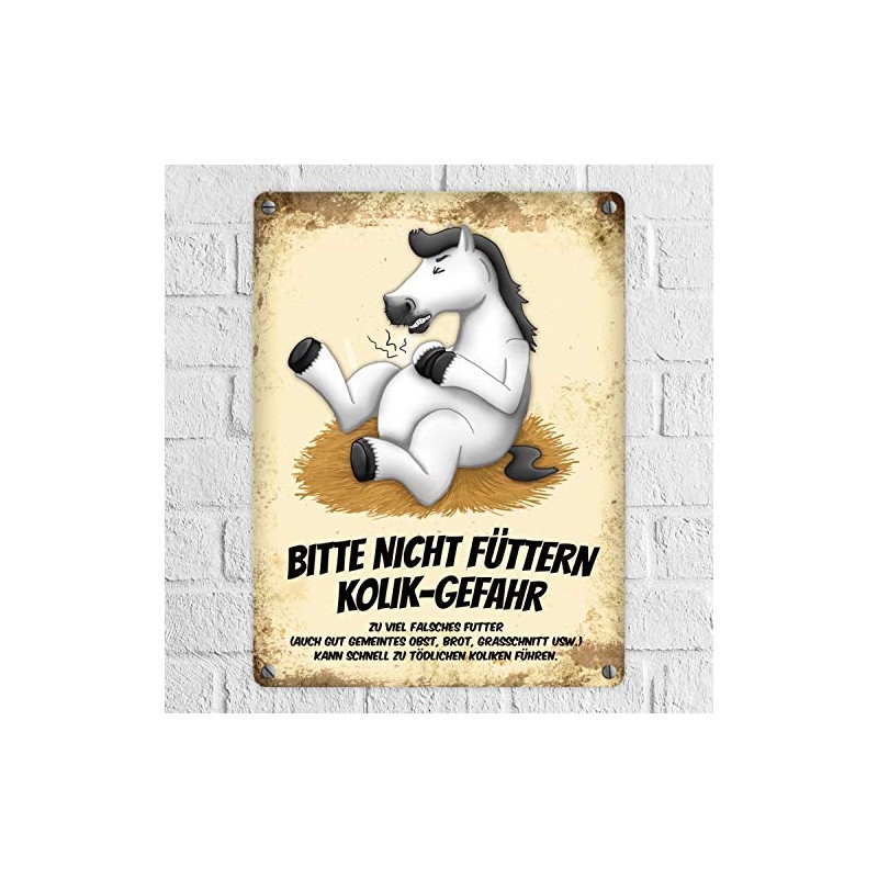 Metal Sign with White Horse Motif and Saying "Bitte nicht