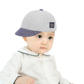 XGOPTS Newborn Baby Cotton Baseball Cap, Spring Summer Stripes Sun Protection Hat Mesh Cap Anti-UV Sun Hat for Infant Baby 3-12 Months (Cotton Cap - Grey)