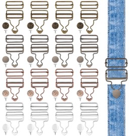 16 Sets Overall Buckles, 4 Colors Metal Suspender Buckles, Retro Dungaree Fastener Metal Suspender Replacement Buckles with Adjustable Slide Buckle and Button Suspender for Bib Pants