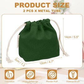 uxcell 2 Pcs Drawstring Makeup Bag, 4.7" Canvas Cosmetic Bag Women's Make Up Bags Toiletry Organizer Pouch for Travel Toiletries Accessories, Dark Green