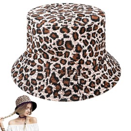 WUISOLQP Women's Fishing Hat, Leopard Print Bucket Hat, Reversible Bucket Hat, Summer Foldable Sun Hat for Hiking, Camping, Travel, Fishing, Leopard pattern, M