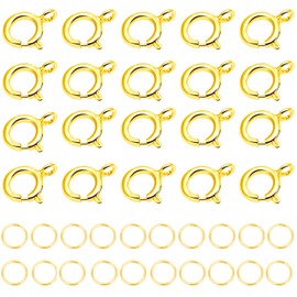 AD Beads Spring Clasps 14K Gold Plated and Silver Plated with Open Jump Rings Round Clasps for Necklaces Bracelet Or Jewelry Making (20Pcs Gold Plated)