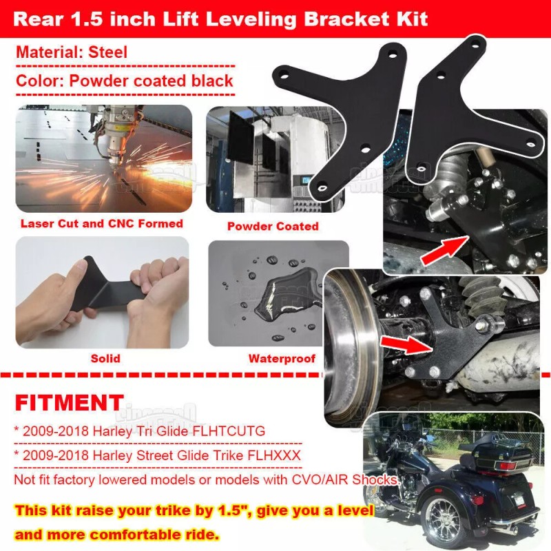 SI For Harley Trike Tri Glide Rear 1.5" Leveling Lift