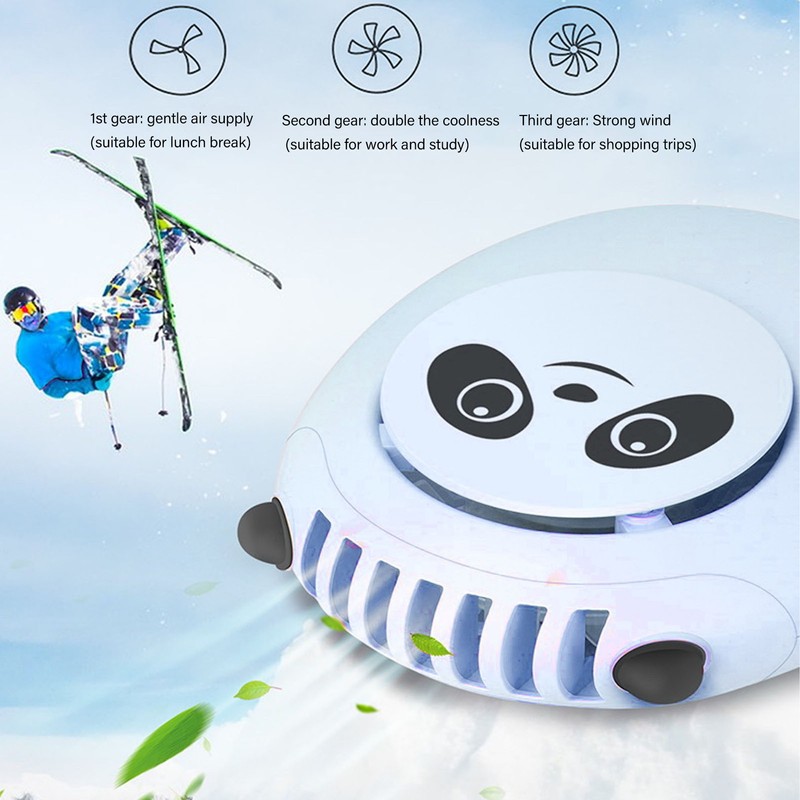 Portable Neck Fan Cute Bear 3 Speeds USB Rechargeable Quiet