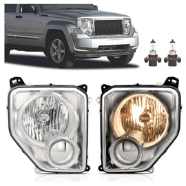 HECASA Pair Headlights Compatible with 2008-2012 Jeep Liberty Replacement for CH2503221 CH2502221 Halogen Headlamps Set w/o Fog Lights Clear Lens+Chrome Housing Driver & Passenger Side