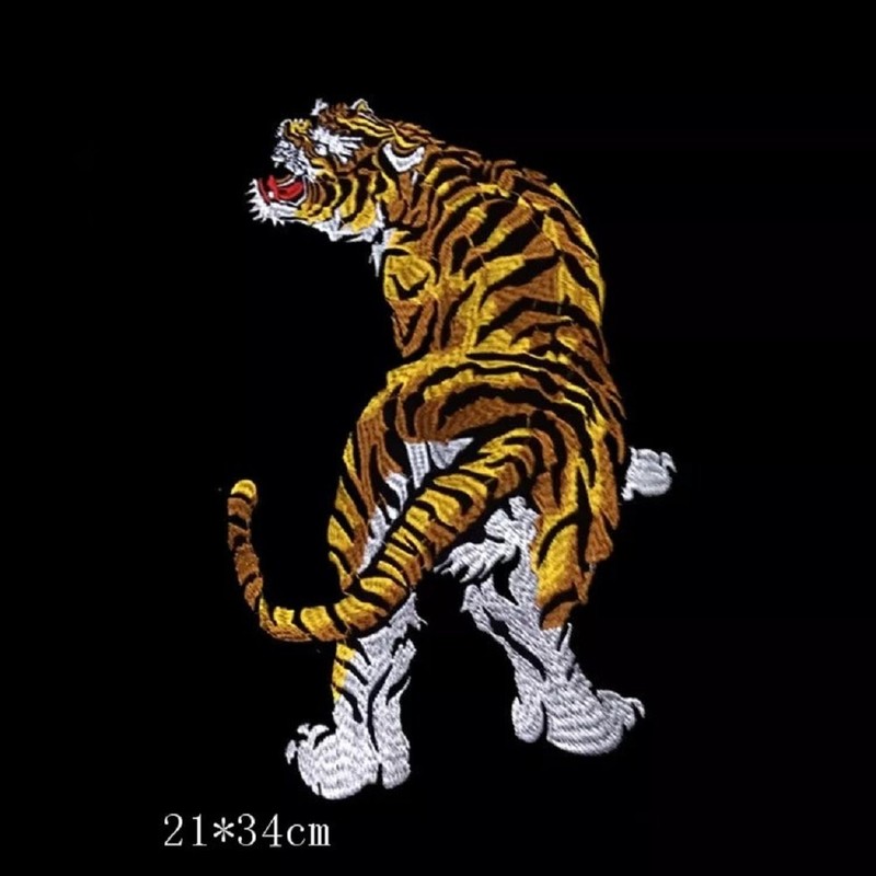 POWIITEM Embroidered Patch, Tiger, Iron, Extra Large Applique (Front and